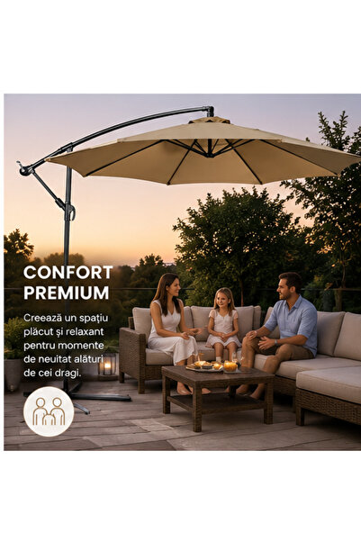 OEM Umbrelă de Grădină 3m, Reglabilă, Suport Inclus Maro (RO-V09) (PLD)