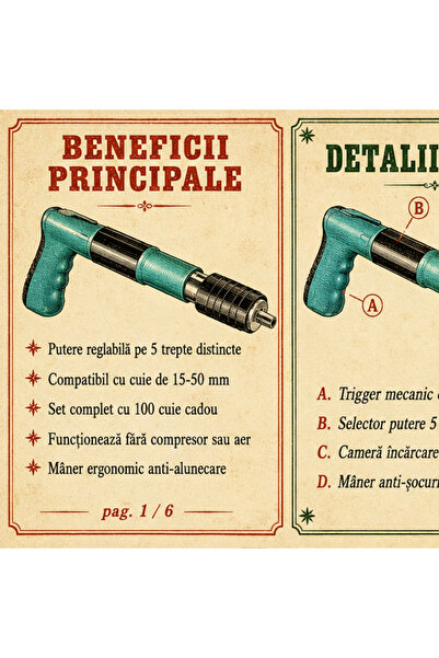OEM Pistol manual pentru fixarea cuielor + 100 CUIE CADOU (RO-V04) (IFT)