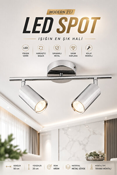 Elvora Home Eskitme (PREMİUM) Silver 2’li Ray Spot Aydınlatma Armatürü Ayarla...