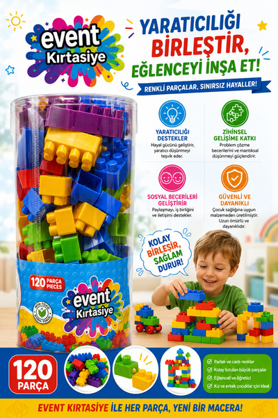EVENT Kırtasiye 120 Parça Eğitici Yapı Blokları Büyük Parçalı Renkli Oyuncak ...