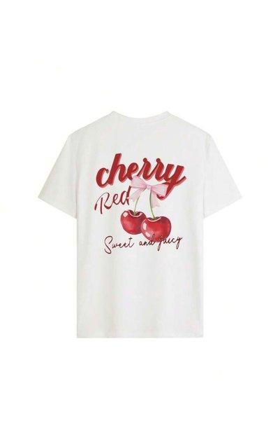 LELVANİ Women's Cheryy Red Sweet and Jucy Printed T-Shirt