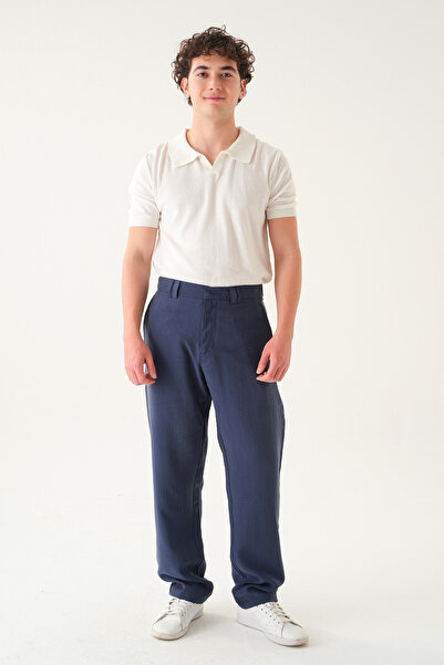 Gambocci Elastic Waist Hidden Button Fabric |   Baggy Men's Trousers