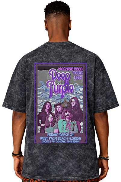 SEVBANO Tricou unisex oversize cu imprimeu pe spate Deep Purple Rock Metal Mu...