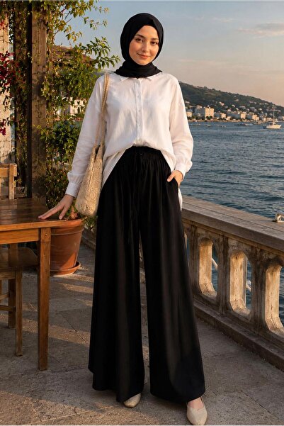 TRENDTESETTÜR KADIN SİYAH DÖKÜMLÜ VİSKON PANTOLON T 1123