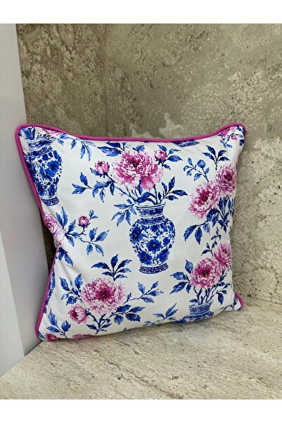 adenkahome سلسلة BLUE BLANC، غطاء وسادة من الجلد السويدي المبطن مقاس 43x43 سم
