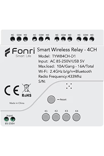 Fonri Wf3-Tm4-0201-01 Wi-Fi + Zigbee 4 Channel Independent Control Wireless S...