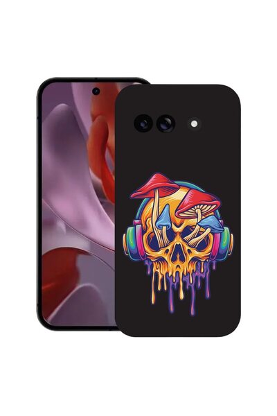 bestcase Калъф за Google Pixel 9a, Дизайн  "Череп и гъба ", Тънък силиконов 0...