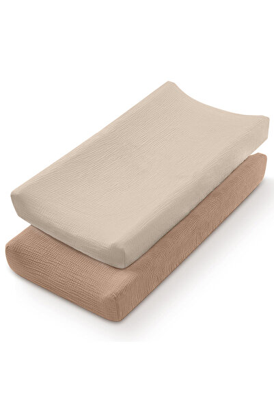 choice2 Sand Brown 2PCS Diaper Changing Pad Cover 100% Muslin Cotton Newborn ...