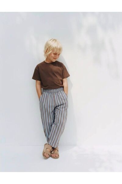 mirkidsclub Unisex Kids Brown T-Shirt - Striped Cotton Pants Set of 2