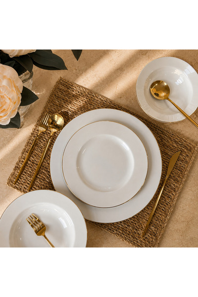 Evanev Eleanora 24 Parça Yaldızlı Porselen Yemek Takımı 6 Kişilik