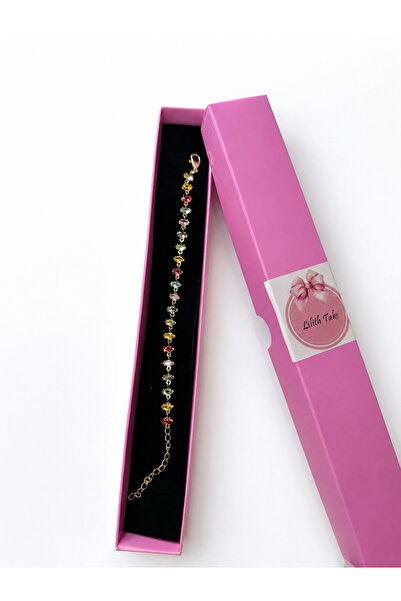 Lilith Takı Elegant Gold Bracelet with Colorful Stone Detail – Stylish and Sp...