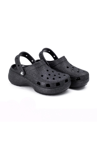Crocs Classic Platform Glitter Clog 207241-001 Kadın Terlik Siyah