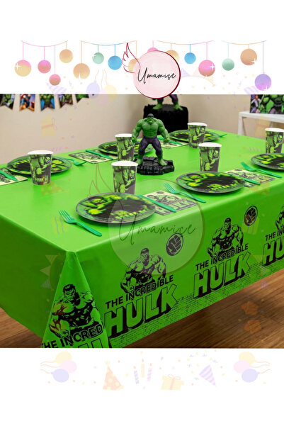 Umamiçe Hulk Birthday Party Set - Tablecloth + 8 Plates and Cups