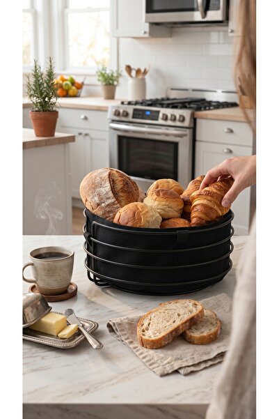 NTC METAL Luxury Round Metal Bread Basket with Fabric Lining, Breakfast Table...