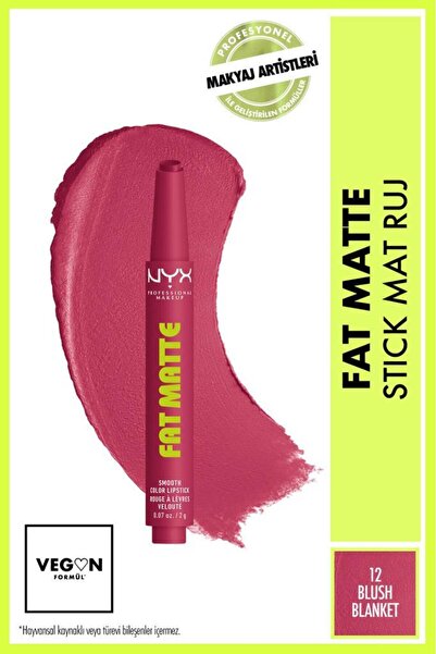 NYX Professional Makeup Fat Matte Nemlendirme Etkili Mat Ruj - 12 Blush Blanket