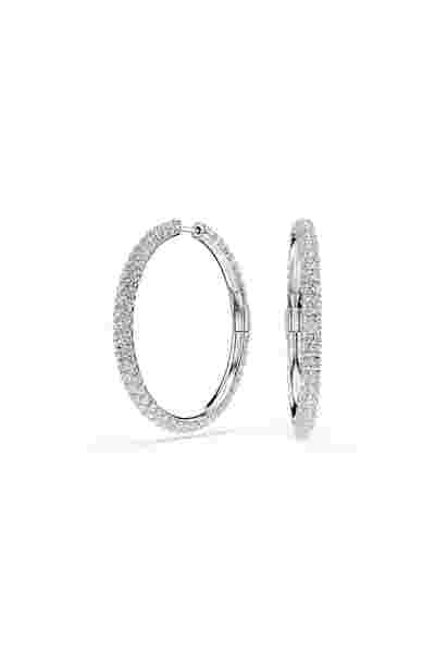 Swarovski Dextera halka küpeler, Yuvarlak kesim, Beyaz, Rodyum kaplama