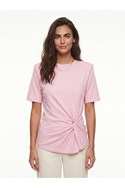 ONLOOX Pink Soft Textured Short Sleeve Comfortable Fit Padded Shoulder Side K...