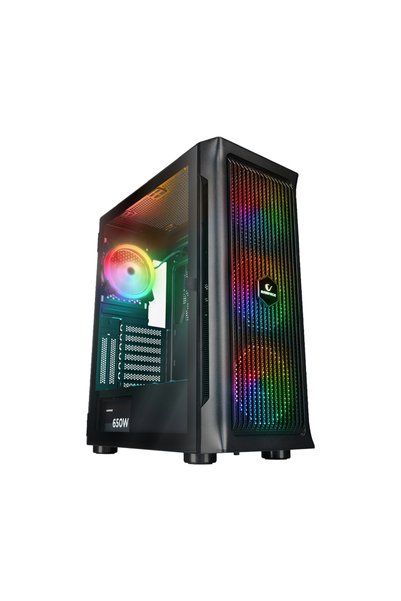 Rampage PROLIX 650W 80+ ARGB Fan Manyetik Temperli Camli Mesh ATX Mid Tower Siyah Gaming Kasa