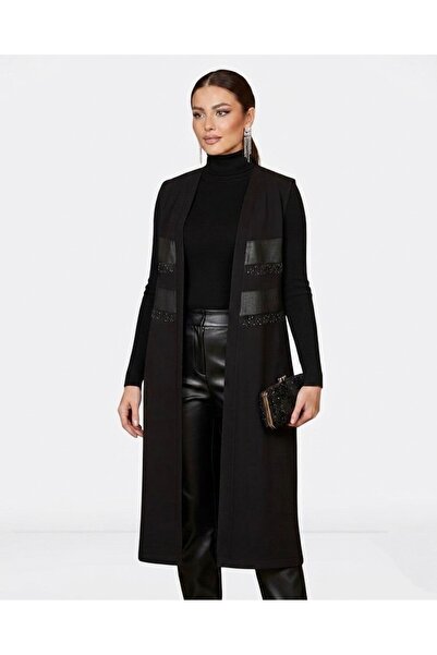 onno style woman Vestă lungă din viscoză Lycra, piele de piatră și bumbac pie...