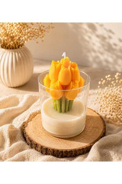 Lumera Candle Bardakta lale Çiçek demeti dekoratif el yapımı kokulu kişiye öz...