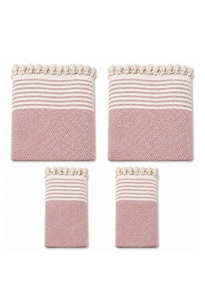 Mandaş Cotton Non-Slip Wicker Woven Armless Sofa Cover (3+3+1+1) - Powder