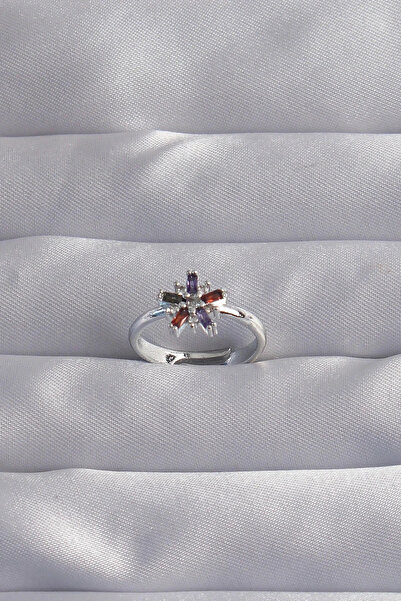 USLUCAN ALIŞVERİŞ Brass Silver Color Colored Zircon Stone Adjustable Ring
