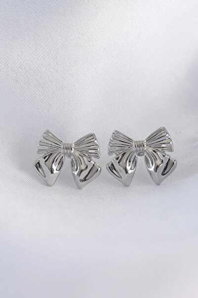 USLUCAN ALIŞVERİŞ Brass Silver Color Bow Earrings