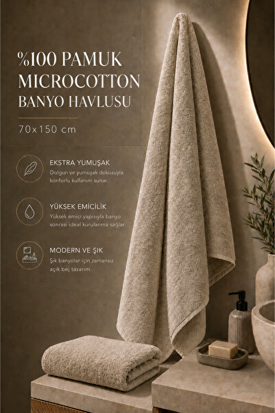 TAYA HOME %100 Pamuk Microcotton Banyo Havlusu 70x150 cm Ekstra Yumuşak Yükse...