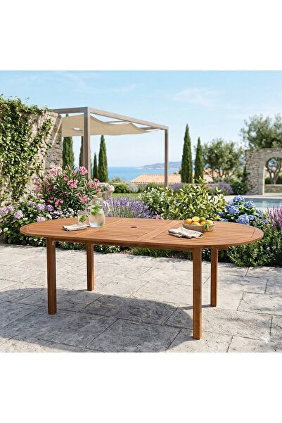 KÜSKÜ Açılır Ahşap Bahçe Masası 150x90 cm Katlanır Balkon Teras Dış Mekan Masa