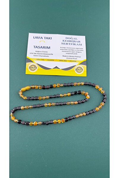 Renkli 3+3 Dizilimli Doğal Kehribar Küp Kolye İri Taşlı