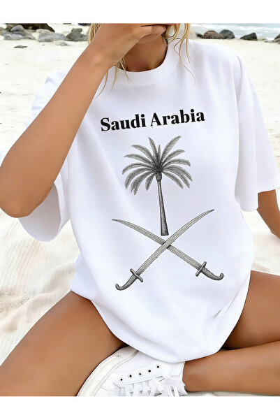 SAUDI Men and Women's 100% Cotton T-Shirt - Oversized Crew Neck Short Sleeve ...