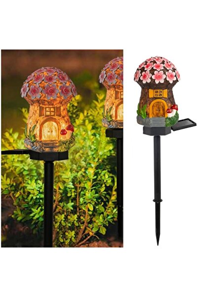 BaoBao Lampă decorativă solară LED de grădină, design ciupercă cu flori galbe...