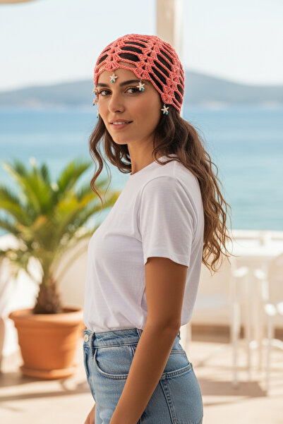 satürn hobi örgü tasarım Knitted Bohemian Starfish Detailed Mesh Bandana, Bea...
