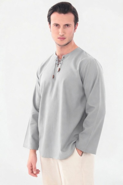 Suffa Oversize Collarless Shirt |   Gray