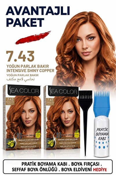Sea Color Set Saç Boyası 7.43 Yoğun Parlak Bakır 2 Li 2 Kutu+Pratik Boya Kabı