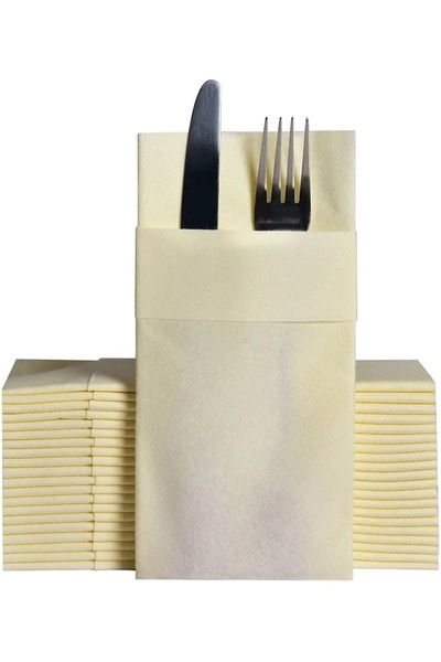 alenked Ivory Airlaid Napkin 50 Pcs Pocketed 40*40