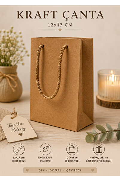 eğlencemarketi 12x17 cm İpli Karton Hediye Çantası Premium Butik Çanta 10 Adet