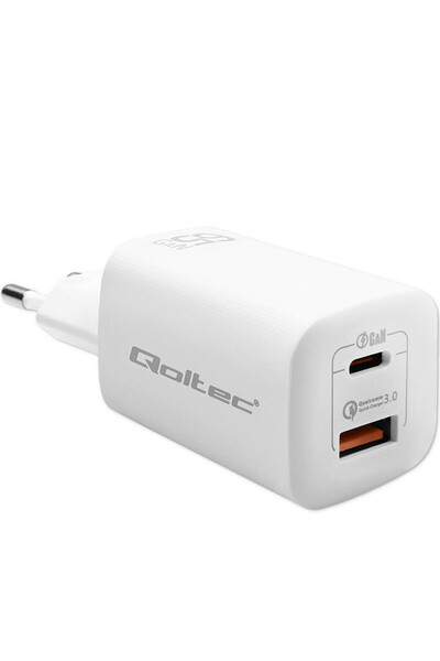 Qoltec Încărcător de rețea 65W GaN ULTRA |   5-20V |   2.25-3.25A |   1 x USB...