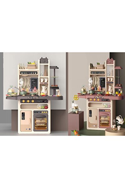 ISO TRADE Blue Kids Interactive Toy Kitchen with Steam, Sounds, 65 Accessories