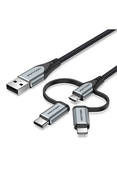Vention Kabel USB-A 3w1 Micro-B USB-C Lightning 1m szary