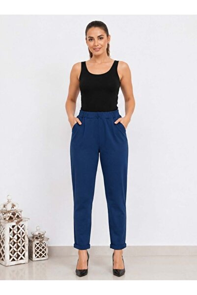 kısmet sepeti Women's Stretchy Crepe Fabric Double Leg Elastic Waist Parliame...