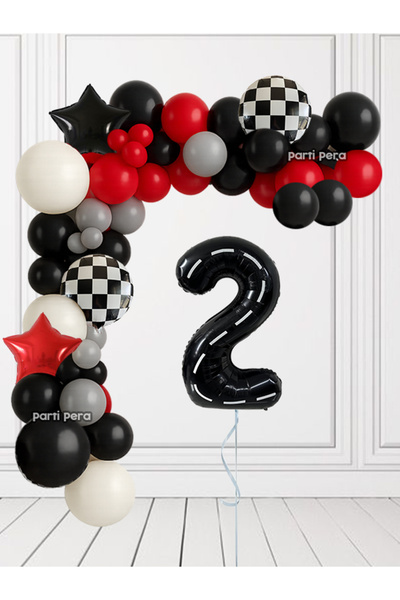parti pera 2 Yaş Araba Yarış Temalı Balon Zincir Seti Rakam Folyo Balon Yıldı...
