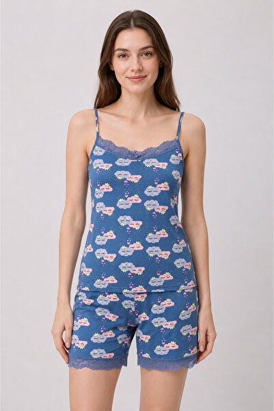 YUYİ Pijapi̇a Soft Modal Fabric Thin Strappy Shorts Women's Pajama Set