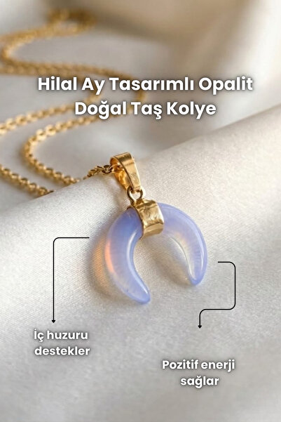 Elifsu Jewelry Crescent-Shaped Gold Detailed Minimal Natural Stone Necklace P...