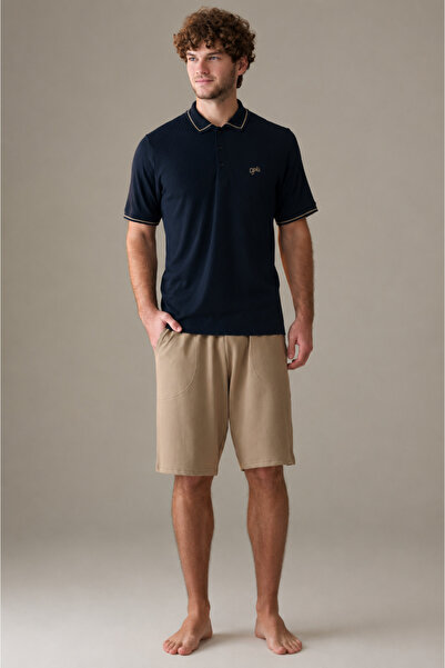 YUYİ Pijapy Pajama Set with Collar and Three Buttons for Men, Shorts