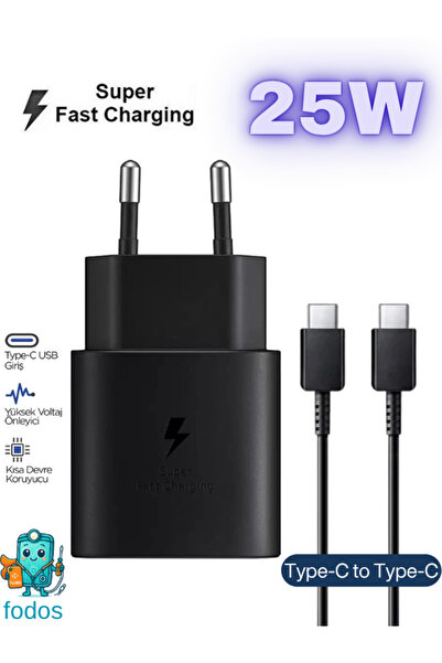 Fodos 25 Watt Hızlı Şarj Cihazı Type-C Şarj Aleti Adaptör Kablo Set Samsung A...