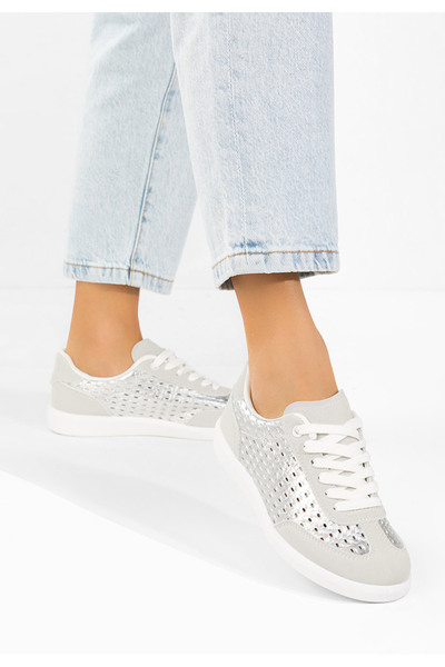 B T Shoes Heliana women's silver sneakers
