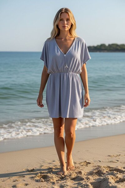 TooHot Women's Lilac V-Neck Mini Beach Dress