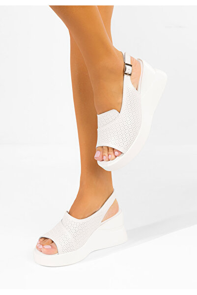 B T Shoes Sandale cu platforma piele Fedria albe