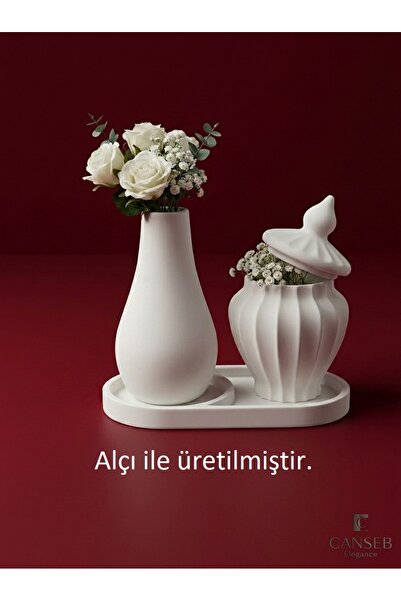 CANSEB Elegance 13cm Flower Vase & 8cm Chubby Vase Planter & 17cm Divided Cor...